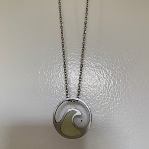 NECKLACE| chain| pendant| silver color| pale green| 9" length| minimalist